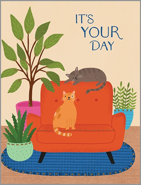 2 cats on chair birthday card