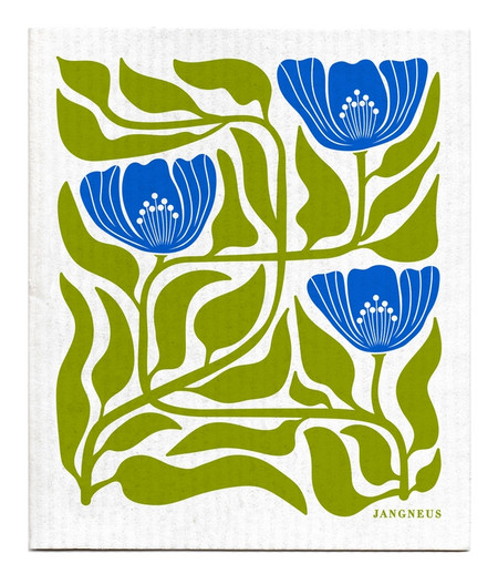 green blue flower swedish dishcloth