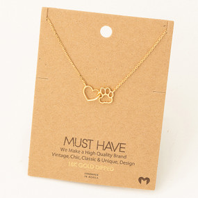 dog paw heart cutout pendant necklace gold