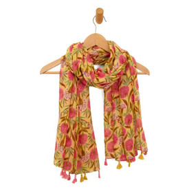 golden fields pink flowers scarf