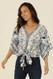 tie waist kimono blouse blue/cream