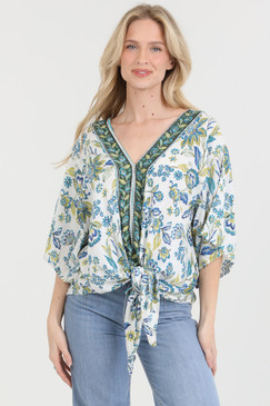 tie waist kimono blouse blue/green