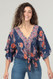 tie waist kimono blouse blue/orange