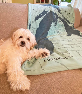 great lakes map blanket/cool teal