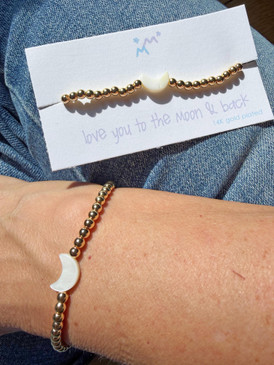love you to the moon gold bead bracelet