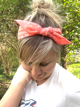 floral and dot bandana coral