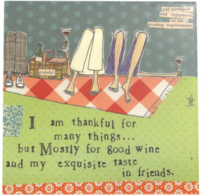 I am thankful for many things but mostly for good wine and my exquisite taste in friends novelty whimsical cocktail drink party napkins curly girl design