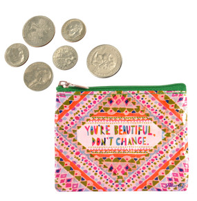 youre you are beautiful dont change zippered coin purse eco friendly recycled wallet blue q