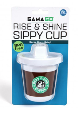 rise and shine sippy cup coffee starbucks cute whimsical humorous funny baby shower gift for new mom parents 