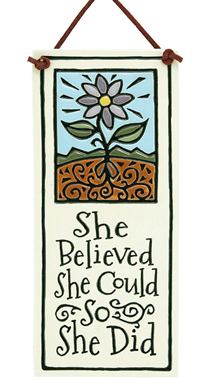 she believed she could so she did inspirational ceramic wall tile handmade spooner creek made in usa gift for young woman new job graduation sister girlfriend