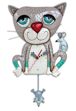 grey gray cat mouse mouse whimsical resin wall clock unique gift for cat owner lover mom grandmother friend 