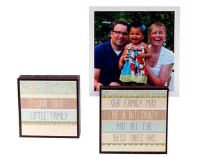 love our little family photo block frame whimsical cute gift for mom wife reversible quote saying sentiment