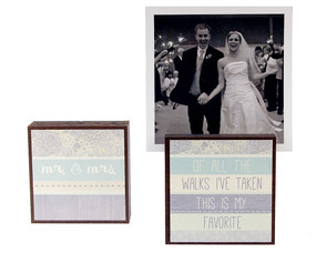 mr mrs wedding engagement couple photo block frame whimsical cute gift for newlyweds reversible quote saying sentiment