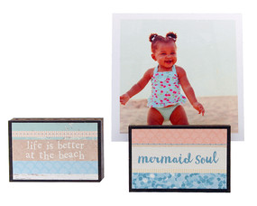 mermaid soul beach summer vacation photo frame block whimsical gift reversible quote sentiment holds multiple photos