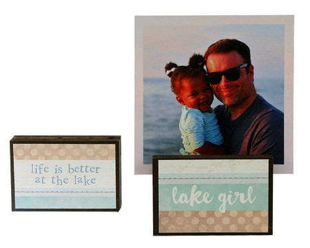 lake girl beach summer vacation photo frame block whimsical gift reversible quote sentiment holds multiple photos