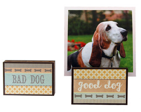 good dog bad photo frame block whimsical gift reversible quote sentiment holds multiple photos pet 