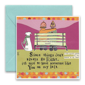 Embrace the magic of small moments with Curly Girl! Colorful collage art and hand-stamped wisdom make every piece a work of art that happens to be a super handy, post-perfect greeting card!“Since things don’t always go right, it’s nice to have someone like you on my left”Small words: “I felt myself upheld by one dearest to my heart”5.5” Square Card*
Blank Inside
Colored Envelope*
Poly-sleeved*Square cards may require additional postage
*Envelope color may vary 