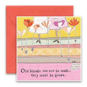 Embrace the magic of small moments with Curly Girl! Colorful collage art and hand-stamped wisdom make every piece a work of art that happens to be a super handy, post-perfect greeting card!“Old friends can not be made, they must be grown.”Small words: “friends who go through all the layers of life together”5.5” Square Card*
Blank Inside
Colored Envelope*
Poly-sleeved*Square cards may require additional postage
*Envelope color may vary 