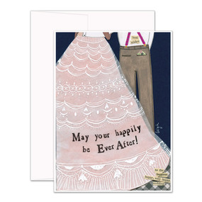 Embrace the magic of small moments with Curly Girl! Colorful collage art and hand-stamped wisdom make every piece a work of art that happens to be a super handy, post-perfect greeting card!  Our Happily Ever After Card says:“May your happily be Ever After!”Small words: “to the happiest happy, very happy wedding” “best wishes”A6 Card (4 1/2″ x 6 1/4″ )
Blank Inside
White envelope
Poly-Sleeved
Glitter details 