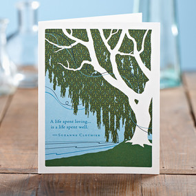 Inside: With deepest sympathy for your loss.
Celebrate the most important people in your life with the best-selling Positively Green line of cards, which feature beautiful illustrations, thoughtful quotations, and a helpful green tip—plus a portion of your purchase goes directly to organizations that protect the environment. 
4.25”W x 5.38”H 
Plain white envelope
Printed with soy ink on FSC®-certified 100% recycled stock