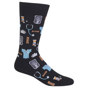 Doctors, nurses and other medical personnel work hard - celebrate them with these medical theme crew socks! With a pattern of scrubs, stethoscopes, X-rays and pill bottles, these fun novelty crew socks will be a favorite.
Get these medical themed crew socks for the doctor or medical professional in your life
Fits men’s shoe size 6– 12.5
49% Cotton 28% Nylon 21% Polyester 2% Spandex
Machine wash cold, inside out. Only non-chlorine bleach when needed. Tumble dry low. Do not iron.
One pair pack
Imported