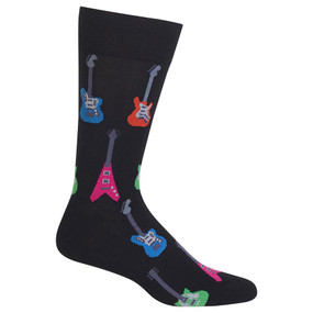 Unleash your inner rock & roll star with these cool men’s crew socks from Hot Sox. Featuring a colorful array of electric guitars, these socks are perfect for the musical man. Get a pair of these fashion men’s crew socks and rock out at the show tonight! 
Size:  Men's Shoe Size 6-12.5 