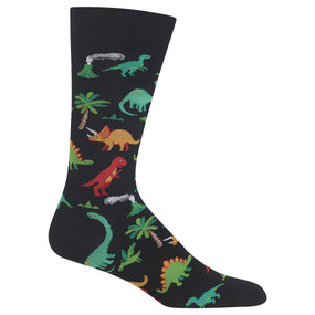 They may have died out thousands of years ago, but that doesn’t make these men’s dinosaur crew socks any less stylish! With a fun pattern of all your favorite dinos, these novelty men’s socks make a cool, funky edition to your sock drawer. Rawr. 1 pair per package. Imported.
47% Cotton, 29% Polyester, 22% Nylon, 2% Spandex