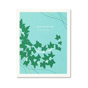 Inside: We keep them written in our hearts. Deepest sympathies.  Celebrate the most important people in your life with the best-selling Positively Green line of cards, which features beautiful illustrations, thoughtful quotations, and helpful green tips—plus a portion of your purchase goes directly to organizations that protect the environment. 
4.25”W x 5.38”H
Plain white envelope
Printed with soy ink on FSC®-certified 100% recycled stock