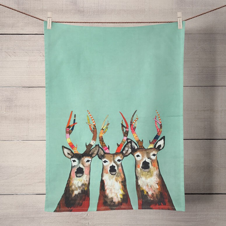 designer deer tea towel