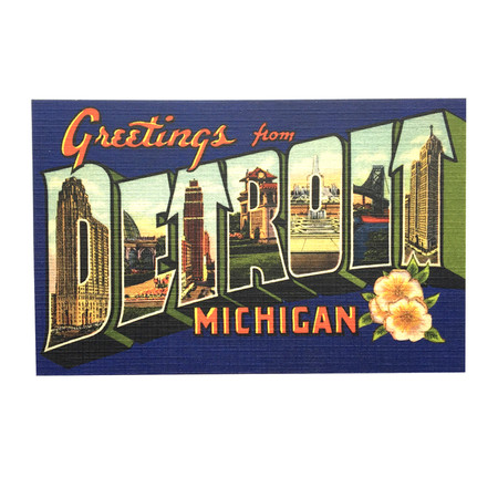 This old-timey Greetings from Detroit postcard is a reproduction of a vintage card from the 1920's and is a classy way to say hello to a friend, while sharing your Detroit pride. 