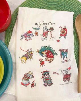 dogs in ugly sweaters flour sack towel
