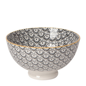 Eye-catching porcelain bowls with contrasting patterns are stunning, either as a collection or as accent pieces. Stamped designs have a wonderful texture and hints of color circling hand-painted rims. 
Porcelain
Size:  4 x H 2.5 inch 10oz
Made in China 