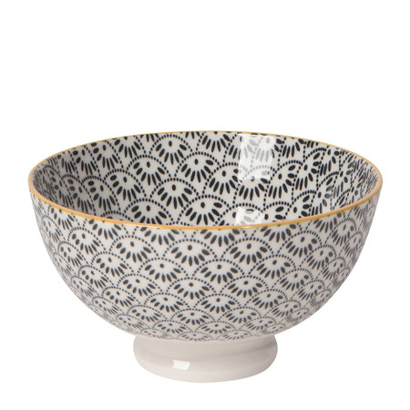 Eye-catching porcelain bowls with contrasting patterns are stunning, either as a collection or as accent pieces. Stamped designs have a wonderful texture and hints of color circling hand-painted rims. 
Porcelain
Size:  4 x H 2.5 inch 10oz
Made in China 