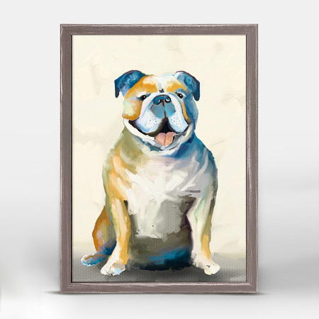 bulldog on cream mini framed canvas