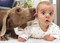 dog licks baby's ear birthday card