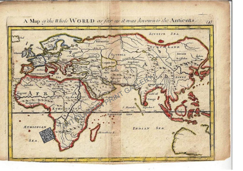 "A Map of the World as far as it was known to the Antients" Christopher Browne London c.1725