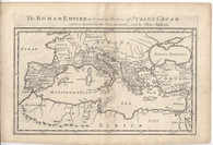 "The Roman Empire as it was in the time of Julius Caesar ..." Antique copper engraving for Christopher Browne's folio "The Geography of the Antients..." Showing the geography surrounding the Mediterranean circa 100 AD

