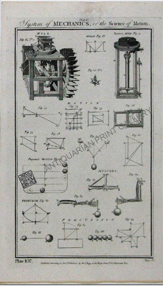 "System of Mechanics, or the Science of Motion" Tab. V , London, circa 1788  Features Barker's Mill , Perpetual motion