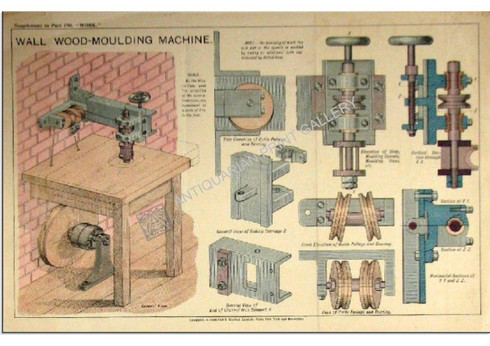 Wall Wood Moulding Machine, Antique chromolithograph c1900