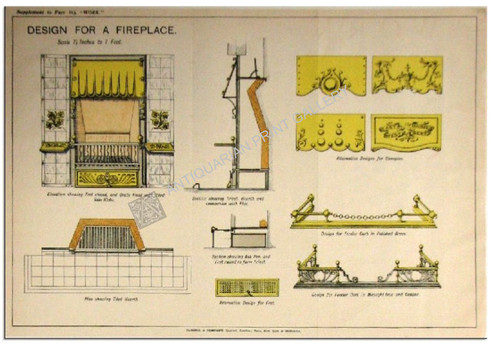 "Design for a Fireplace" Antique Chromolithograph c.1880