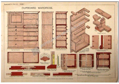 Hooby Cabinet making "Cupboard Wardrobe" Antique Chromolithograph c.1885