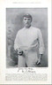 "George Lohmann" Antique Print of the wearing a dark cricket cap, white shirt and slacks, sporting a blonde mustache, holding a cricket ball in his right hand, his left thumb resting in his left pocket, shirt cuffs casually rolled back, copied dedication/signature in 1897