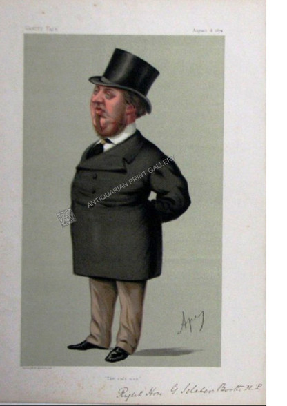 Vanity Fair caricature featuring the fashion icon, a top hat,  "the safe man", antique chromolithograph by Carlo Pelligini (APE). www.historyrevisited.com.au