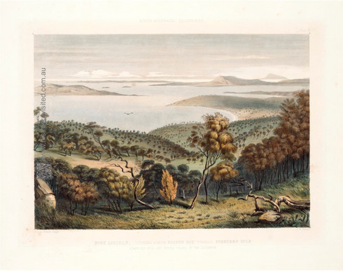 Giclee Print after George French Angas' "Port Lincoln, looking across Boston Bay towards Spencers Gulf, Stanford Hill and Thistle Island" for South Australia Illustrated 1846-47. http://www.historyrevisited.com.au
