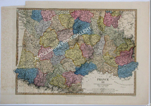"France III" by J & C Walker for the SDUK depicting the provinces in highly decorative original hand coloring. www.historyrevisited.com.au