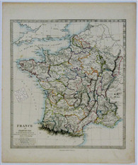 Antique map "France in Provinces" Circa 1850 by John & Charles Walker for benevolent "Society for the Diffusion of Useful Knowledge". www.historyrevisited.com.au