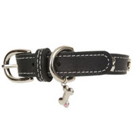 Puppy Angel Silver Bone Leather Collar in Black in XL