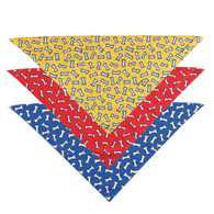 Cotton Dog Bandana in Bones in Red, Yellow or Blue