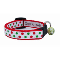 Designer Cat Collar in White with Green and Red Dots