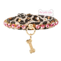 FPO Diamond Collar in Leopard with Pink Crystals
